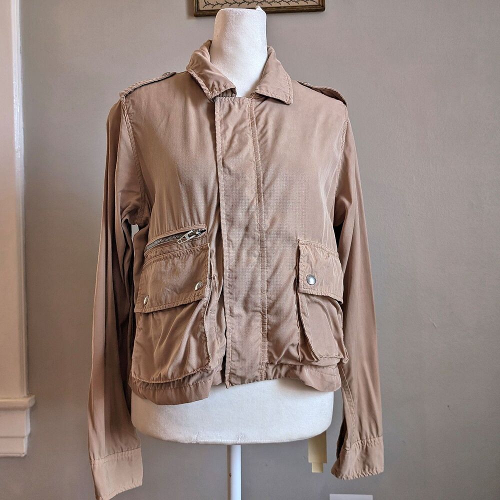 Blank NYC Cropped Jacket Utility Pockets Beige Zipper Size XS